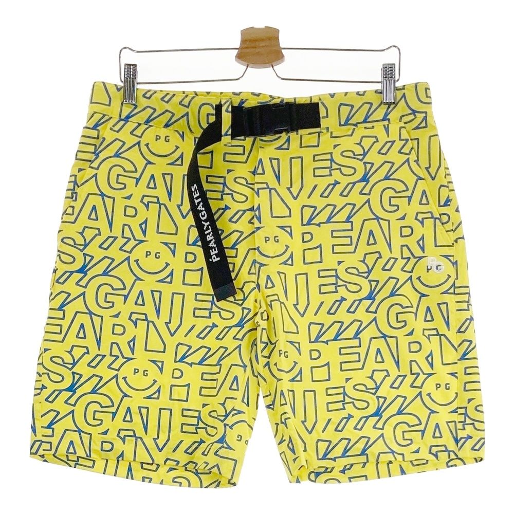 サイズ 6 PEARLY GATES パーリーゲイツ ハーフパンツ ロゴ ニコちゃん 総柄 イエロー系 240101543901 ゴルフウェア メンズ ストスト