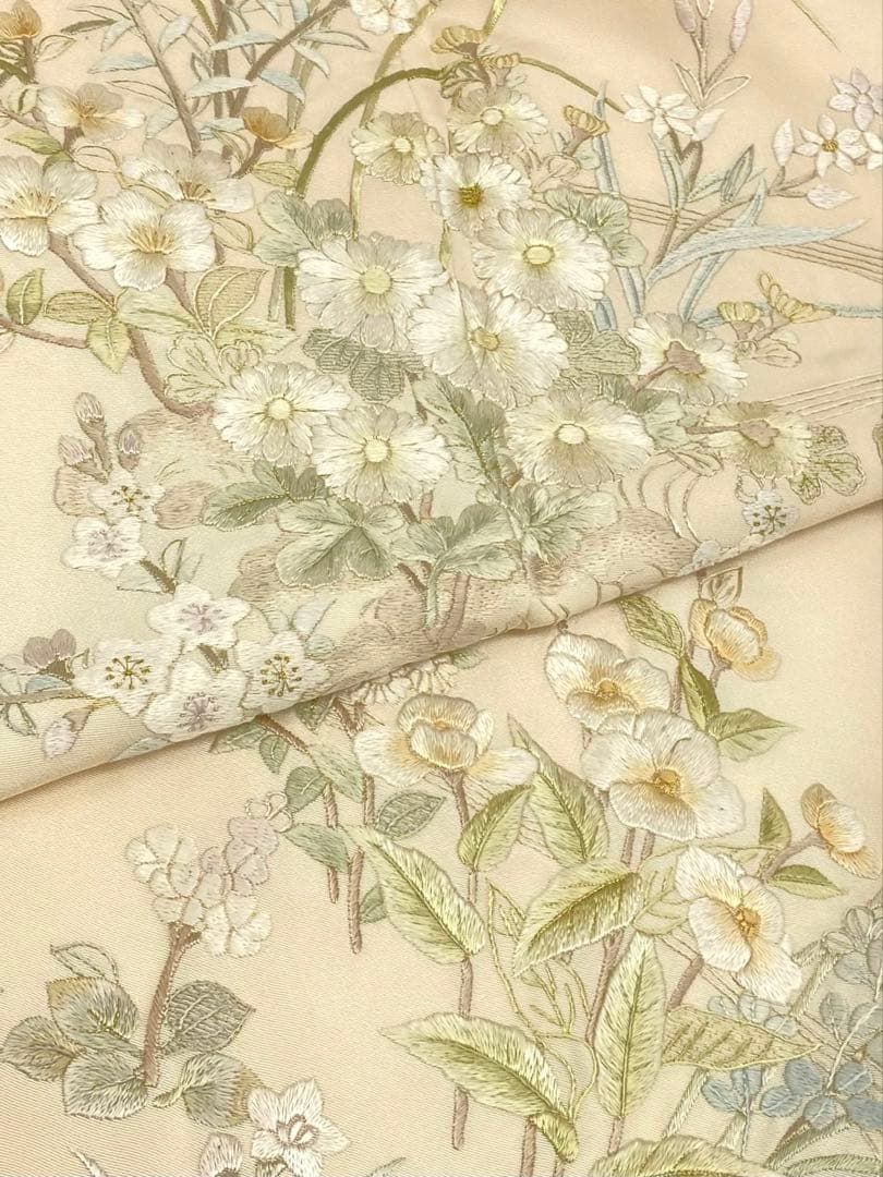 蘇州刺繍 相良刺繍 総刺繍 訪問着 暈し染 金糸 正絹 パールトーン加工済