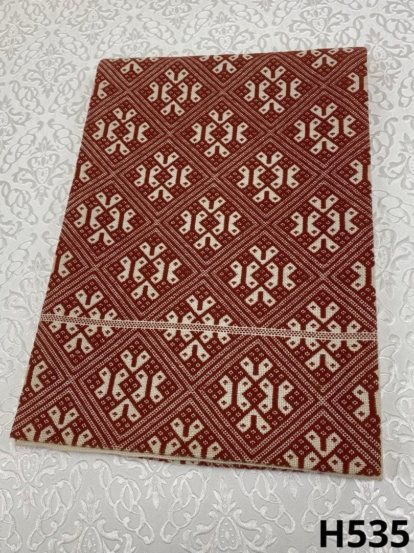 こぎん刺し 九寸名古屋帯 開き名古屋 綿素材 コングレス地 赤茶系