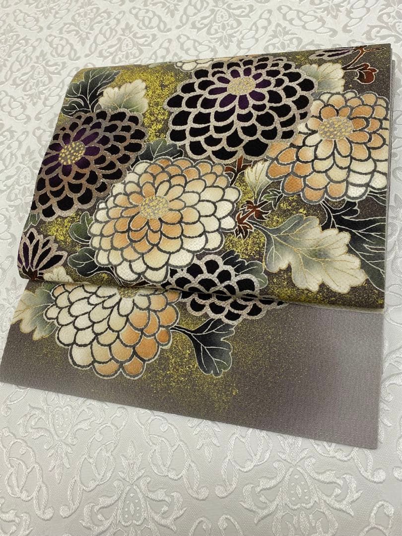 浦野理一 落款入 手描き友禅 九寸名古屋帯 松葉仕立て 鬼しぼちりめん 
