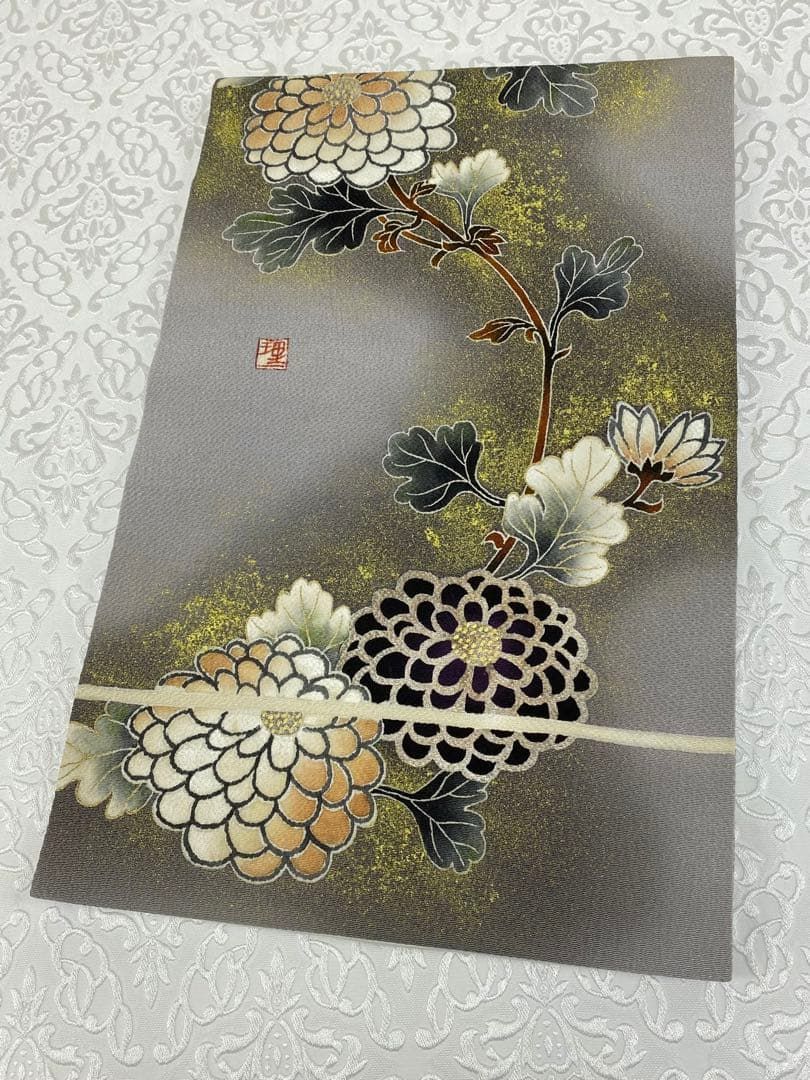 浦野理一 落款入 手描き友禅 九寸名古屋帯 松葉仕立て 鬼しぼちりめん 