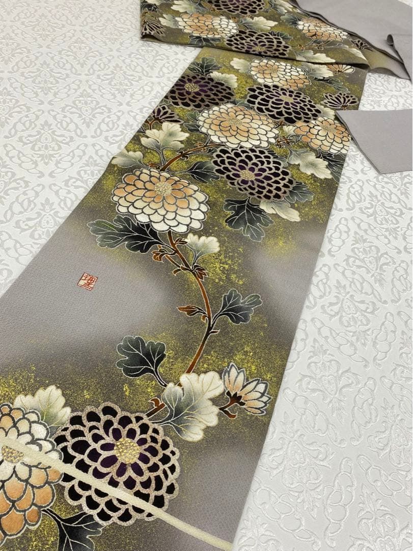 浦野理一 落款入 手描き友禅 九寸名古屋帯 松葉仕立て 鬼しぼちりめん 正絹 浦野理一 落款入 手描き友禅 九寸名古屋帯 松葉仕立て 鬼しぼちりめん