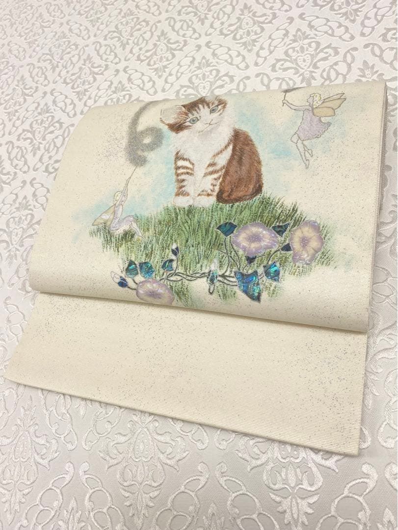 螺鈿細工 ネコ 子猫 妖精 袋帯 ♥品 グリッター 正絹 お太鼓柄