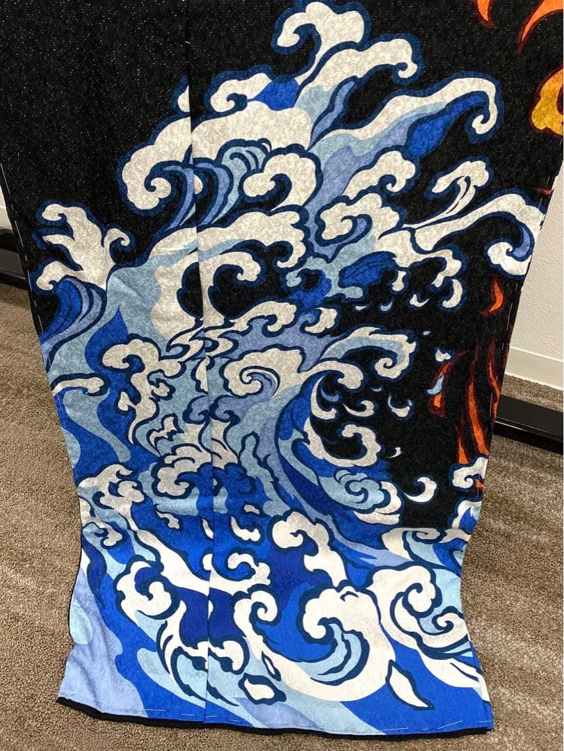 訪問着 個性的 波 炎 仮絵羽 未仕立て品 銀通し 正絹 八掛付き - メルカリ