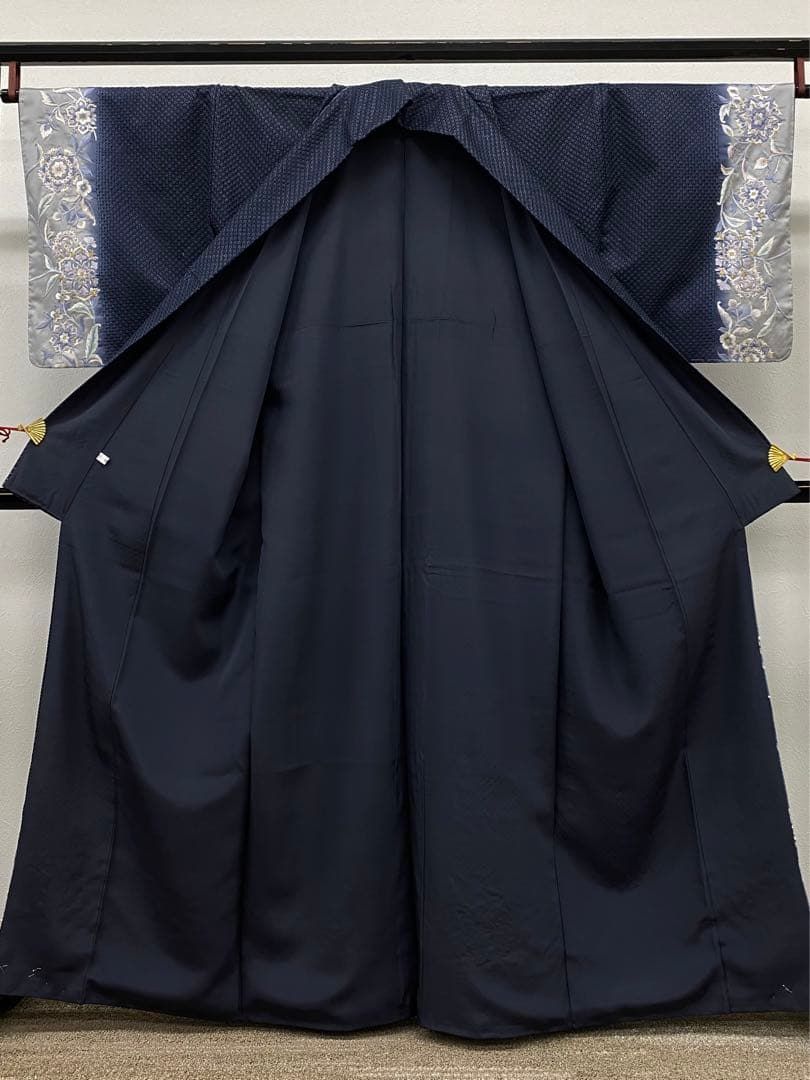 総刺繍 汕頭刺繍 蘇州刺繍 本場縞大島 染大島 訪問着 華紋 金糸 正絹