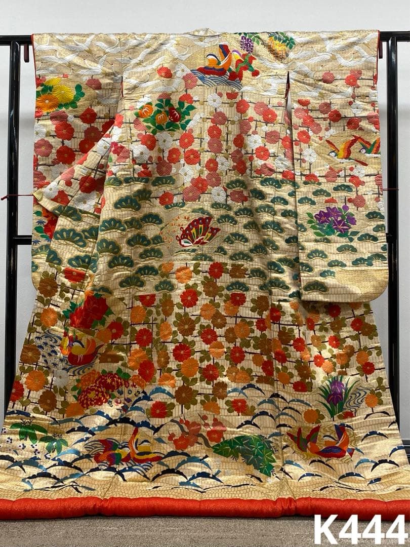特選 絽刺し 総刺繍 手刺繍 打掛 花嫁衣装 婚礼 和装 鶴 鳥 藤 金糸 正絹