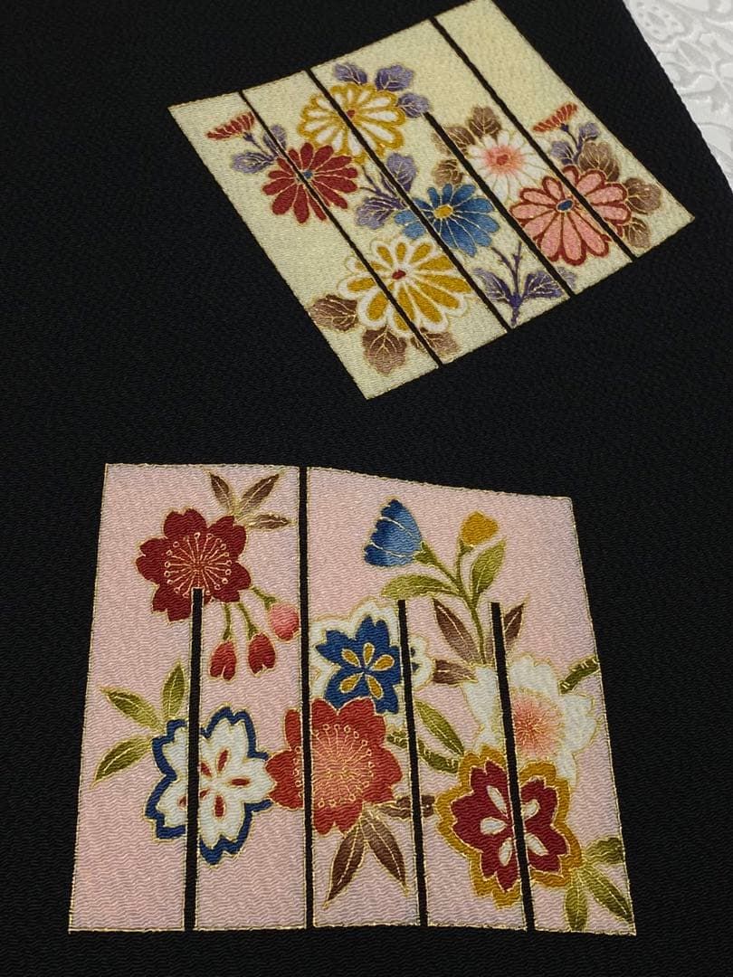 岡重謹製 手描き友禅 染帯 九寸名古屋帯 金彩 浜ちりめん 源氏香 正絹