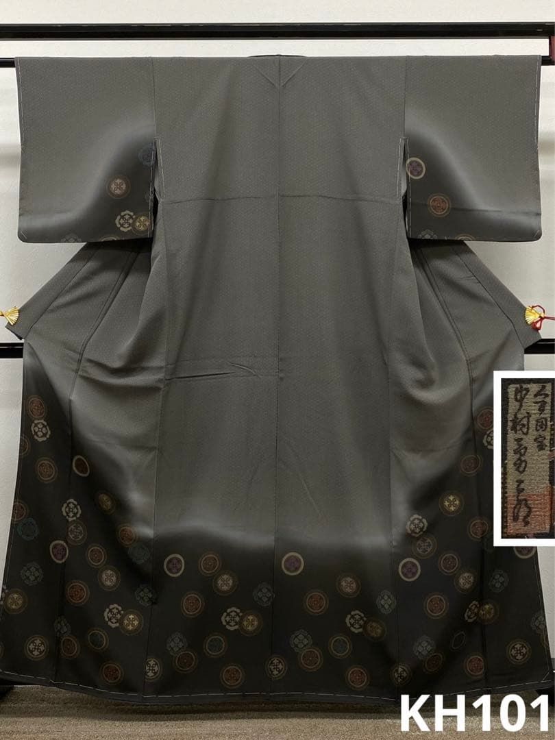 人間国宝 中村勇二郎 落款入 伊勢型紙 付け下げ 訪問着 金彩 正絹 躾糸 