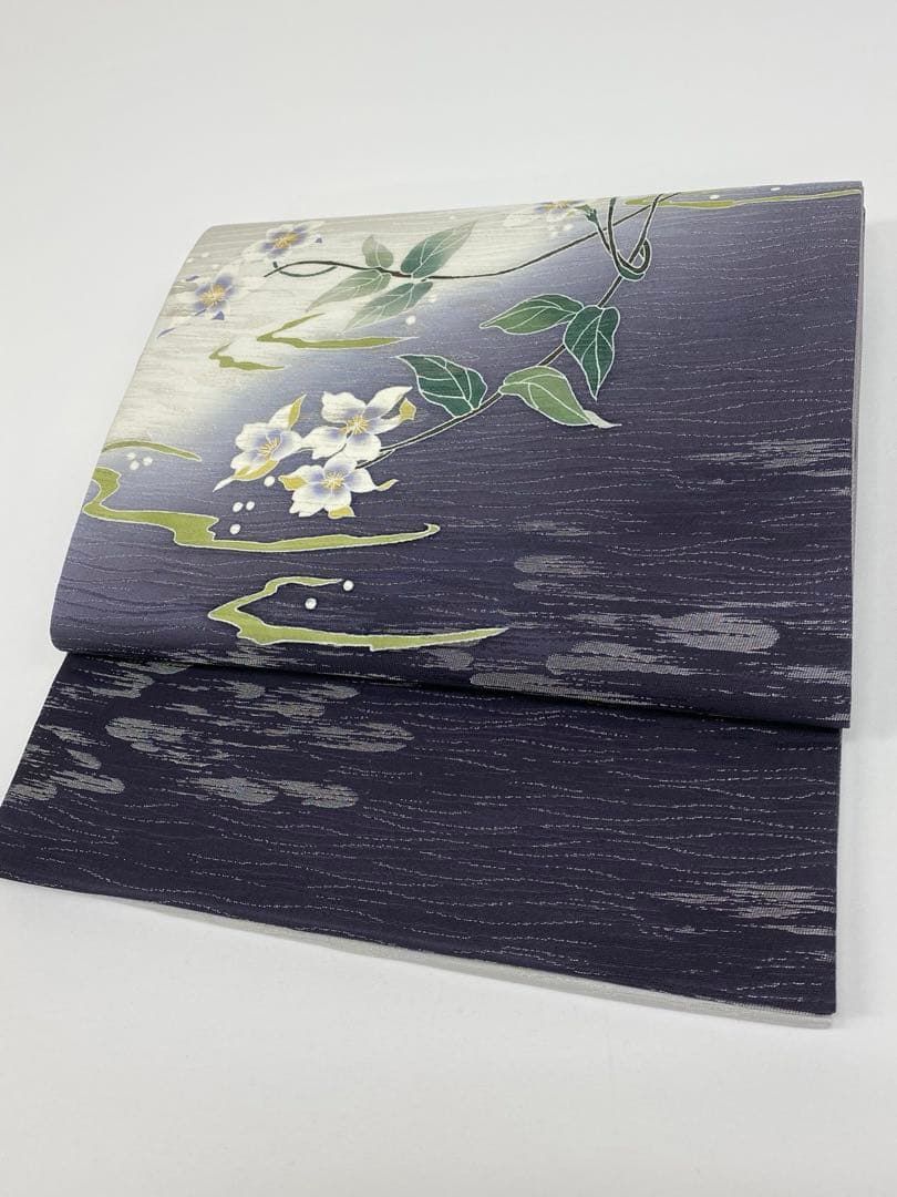 加賀友禅 松島由美 落款入 水に映える 袋帯 銀通し 正絹 お太鼓柄