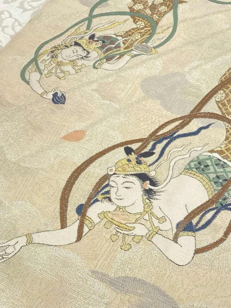 千地泰弘 天女 袋帯 麒麟 散華来迎の図 金糸 銀糸 正絹 ガード加工済