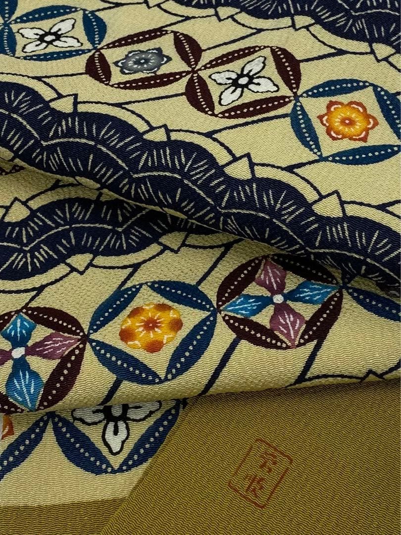 城間栄順 沖縄県無形文化財 琉球紅型 九寸名古屋帯 落款入