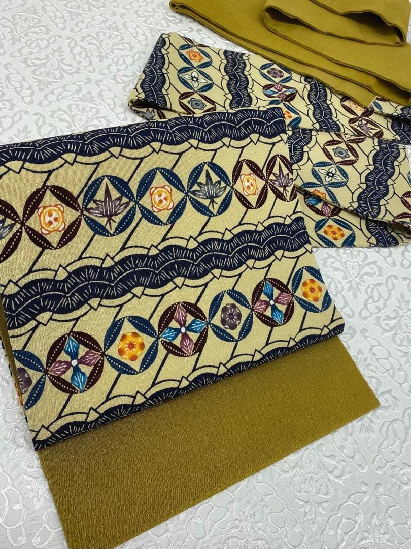 城間栄順 沖縄県無形文化財 琉球紅型 九寸名古屋帯 落款入