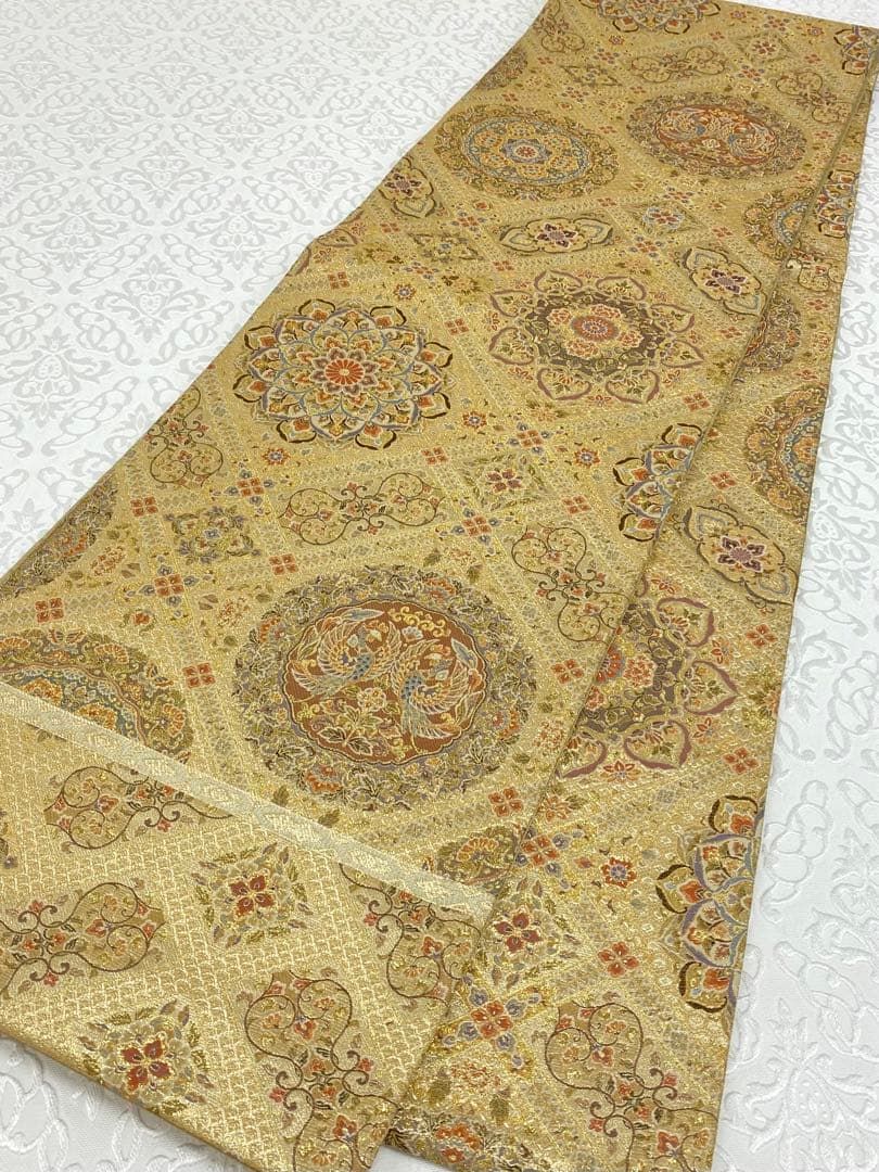 阡八百超精密錦 細密織 全通 袋帯 大華紋 鳳凰 鳥 百寿文 やまと 金糸 正絹