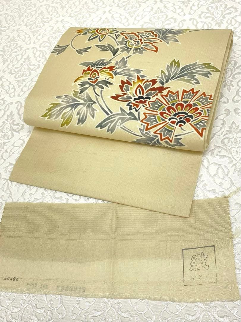 清染居 落款入 京友禅 おぢや織 唐花 九寸名古屋帯 未使用品 正絹 清染居 落款入 京友禅 おぢや織 唐花 九寸名古屋帯 未使用品 正絹 K403