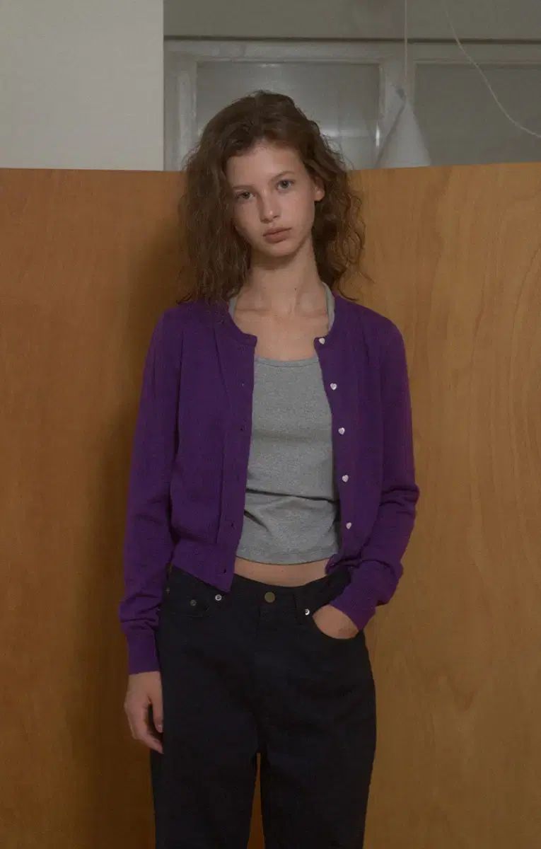 LOVE バイムード ウール カーディガン Heart Wool Cardigan grape