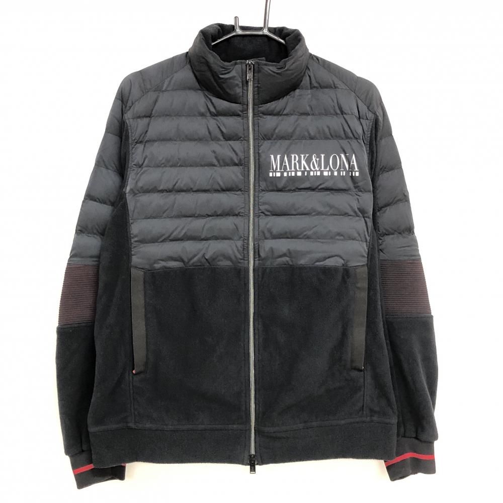 超 マークアンドロナ 異素材中綿ジャケット 黒×シルバー 一部中綿 フリース メンズ 50 XL ゴルフウェア MARK＆LONA