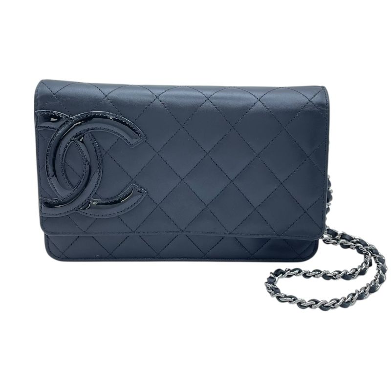 シャネル CHANEL カンボンラインチェーンウォレット A46646 16番台 ブラック SV金具 カーフ レディース ウォレットチェーン