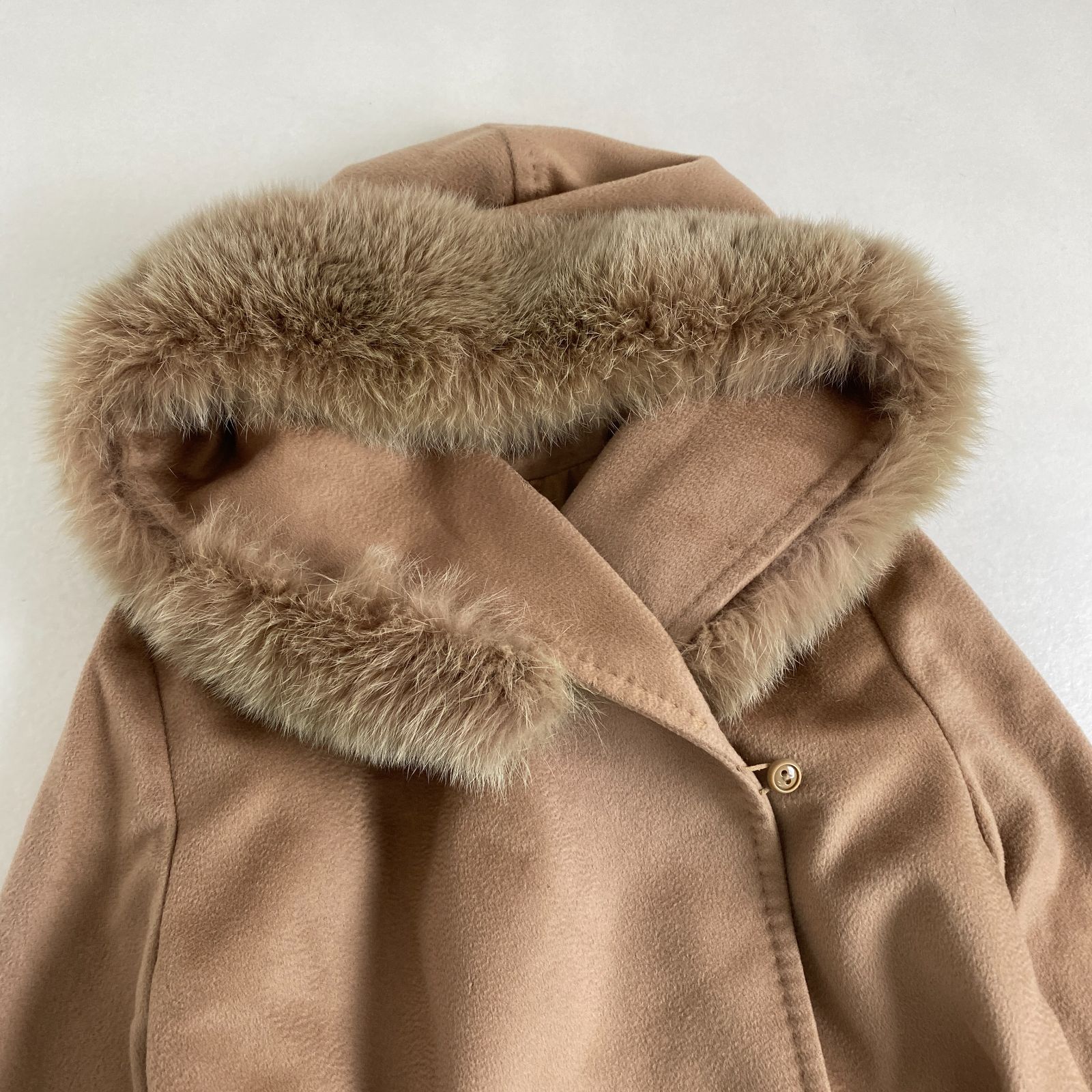 レディース ヴァージンウール ツイード コート ファー フード MaxMara 
