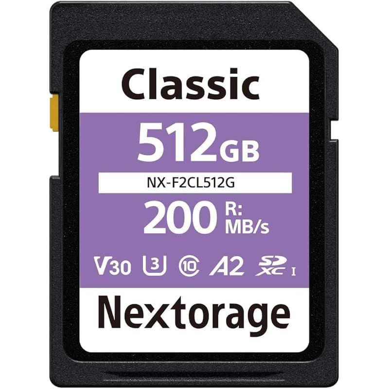 Nextorage 日本メーカー UHS-I SDカード 512GB SDXC V30 U3 メモリーカード 4K 最大読み出し速度200MB|s 最大読み出し速度 200MB|sはNextorageデュアルスロットカードリーダー NX-DF1CL を使