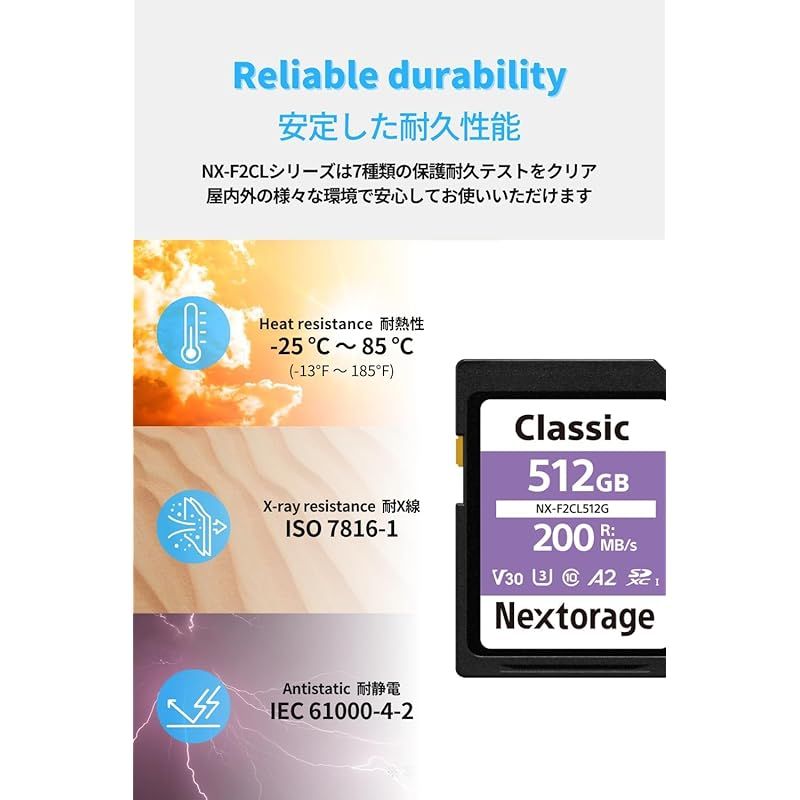 Nextorage 日本メーカー UHS-I SDカード 512GB SDXC V30 U3 メモリーカード 4K 最大読み出し速度200MB|s 最大読み出し速度 200MB|sはNextorageデュアルスロットカードリーダー NX-DF1CL を使 VETTDRUCK_DE