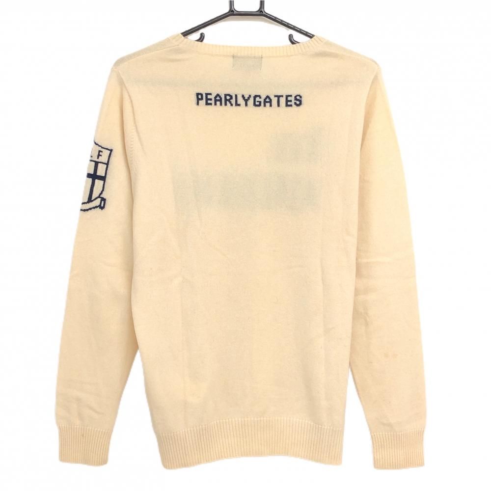 パーリーゲイツ セーター アイボリー×ネイビー フロント英字 カシミヤ