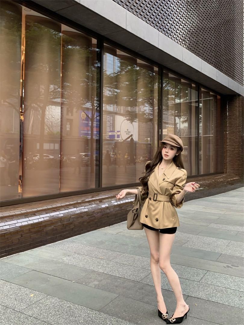 ♥ 韓国 服 レディース トレンチコート ショート丈 アウター ベージュ 人気 長袖