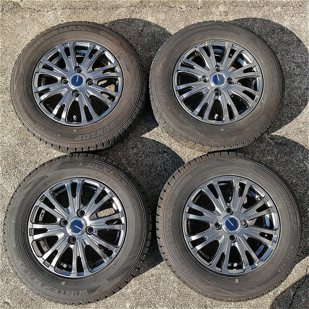 社外アルミ 13インチ スタッドレスタイヤ付 2本ジャンク 145|80R13 DUNLOP WINTERMAXX 2025年