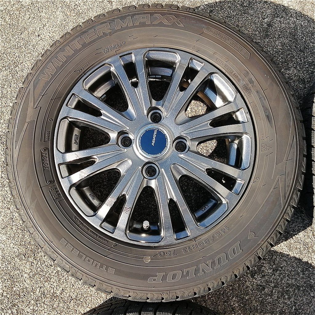 社外アルミ 13インチ スタッドレスタイヤ付 2本ジャンク 145|80R13 DUNLOP WINTERMAXX 2025年 FFCRYSTALESIA_COM