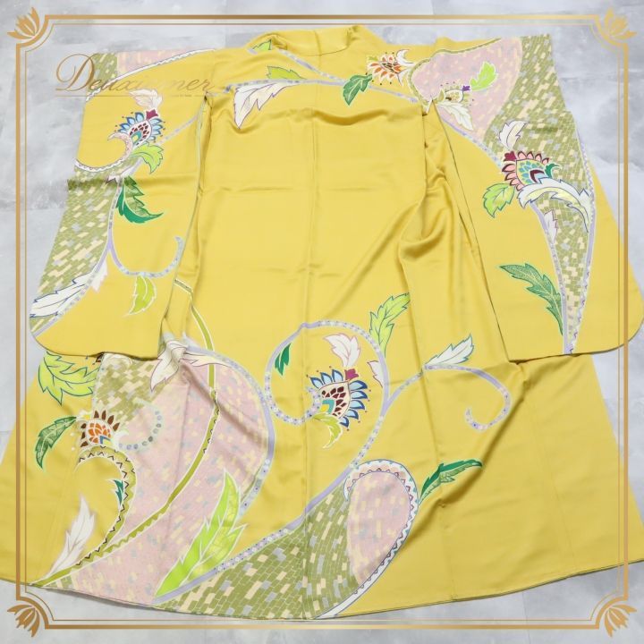 平和屋着物上質な色無地 花唐草地紋 鶯色 正絹 逸 CAAZ1078vf 鶯色 着物