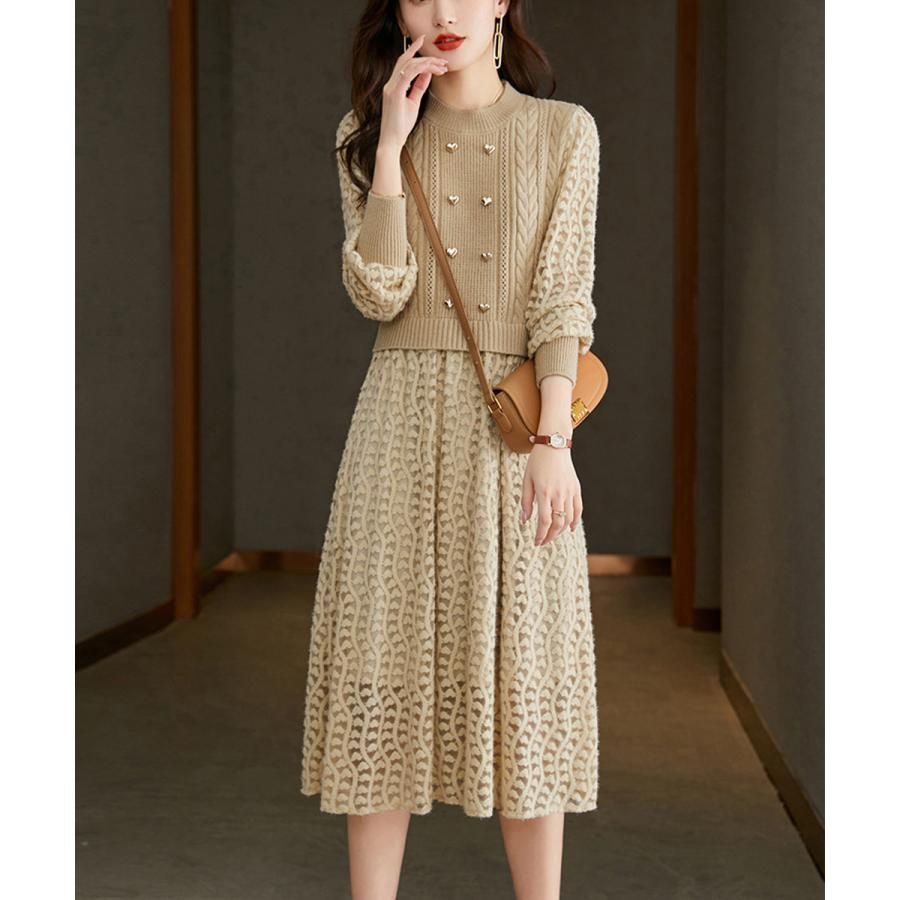 ニットワンピース ランタンスリーブ 上品