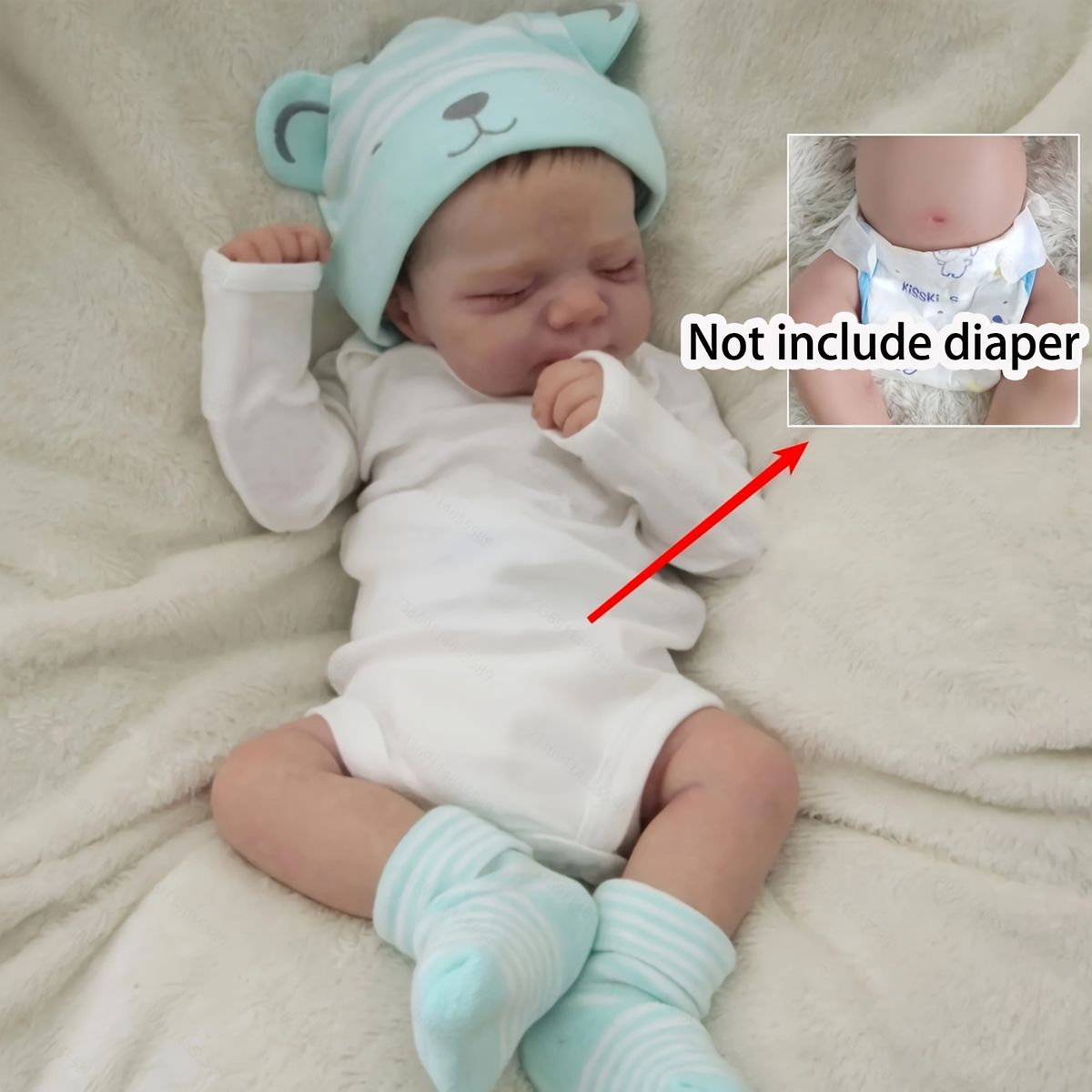 リアルな質感 18インチ リボーンドール 女の子 ブルーベアハット付き ソフトビニール製 フルボディ 3Dペイントスキン 可視静脈 リアルな寝顔 沐浴 3歳 誕生日プレゼント