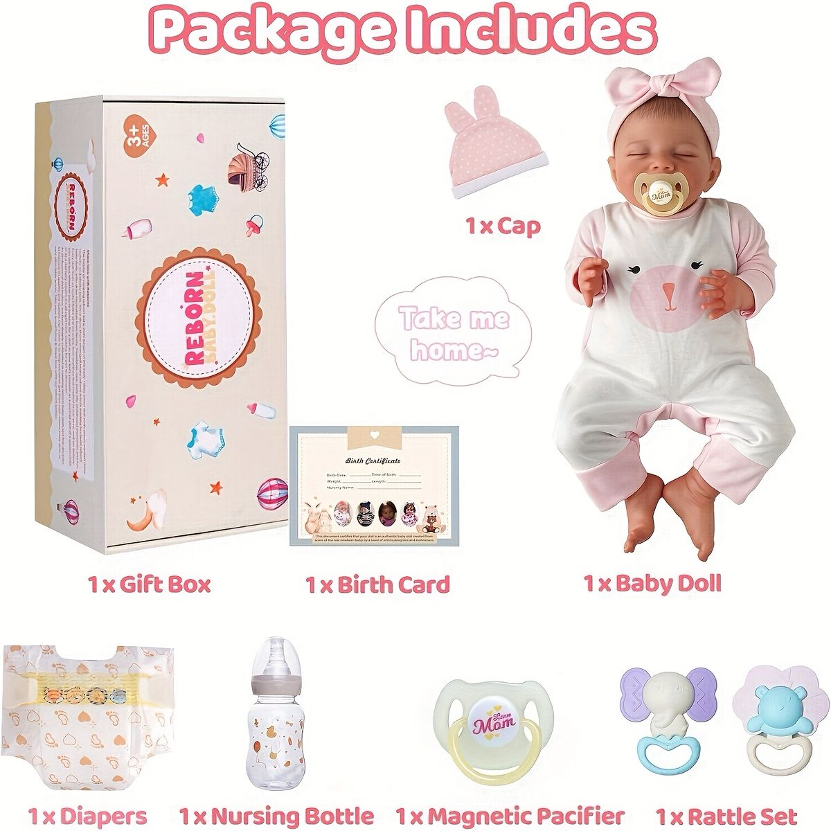 リアルな20インチ 新生児ベビードール おもちゃ付き 睡眠 笑顔 布-ビニール製 3歳以上対象 プレゼント ギフトセット スリーピングドール ビニールドール
