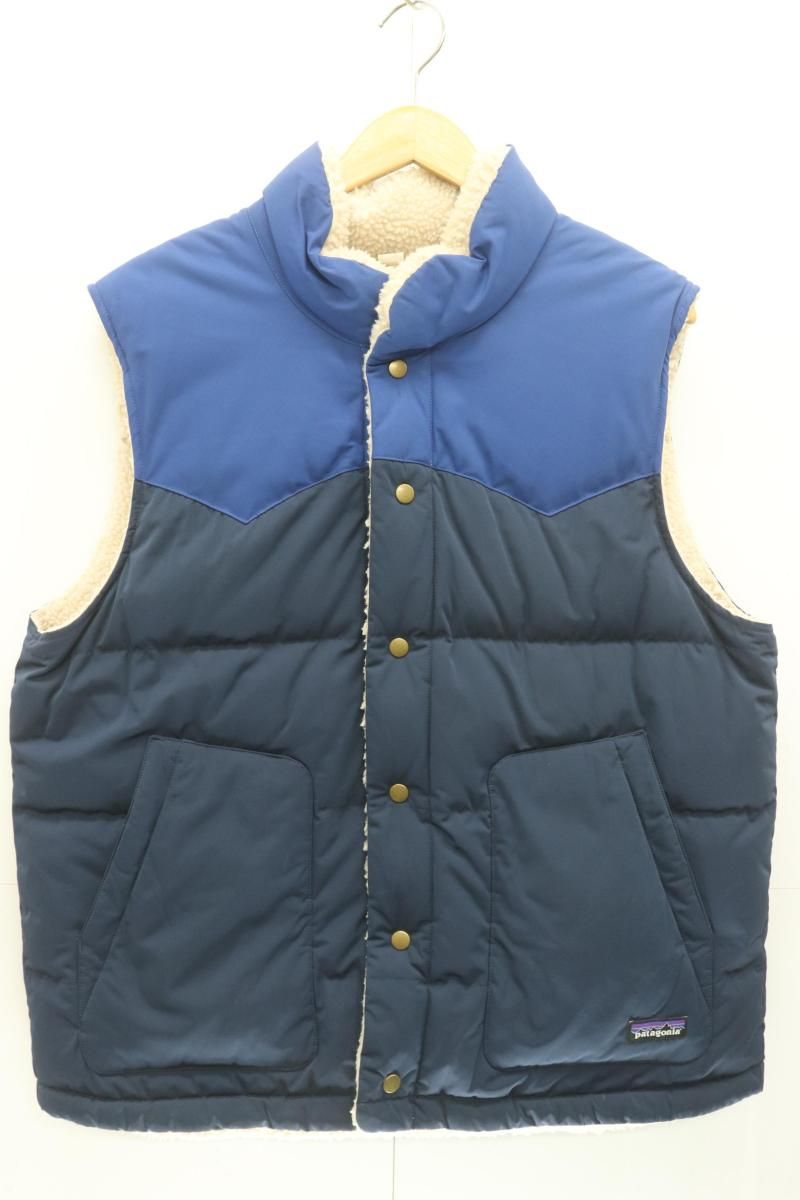 patagonia メンズダウンベスト L Reversible Bivy Down Vest patagonia L ベージュ 肌色 紺 ネイビー 青 ブルー