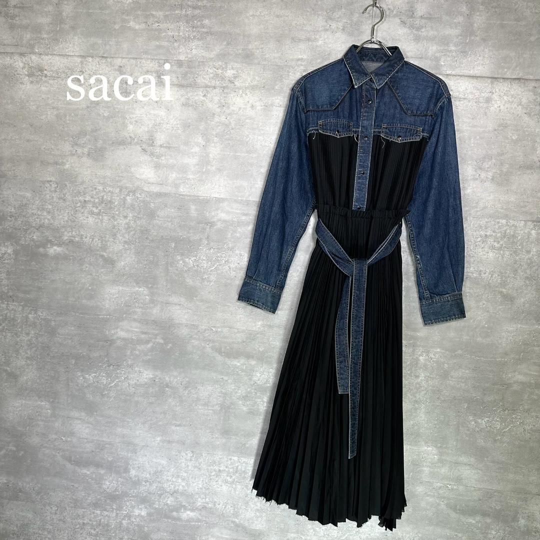 sacai サカイ 2 デニム ギャザー ロングワンピース