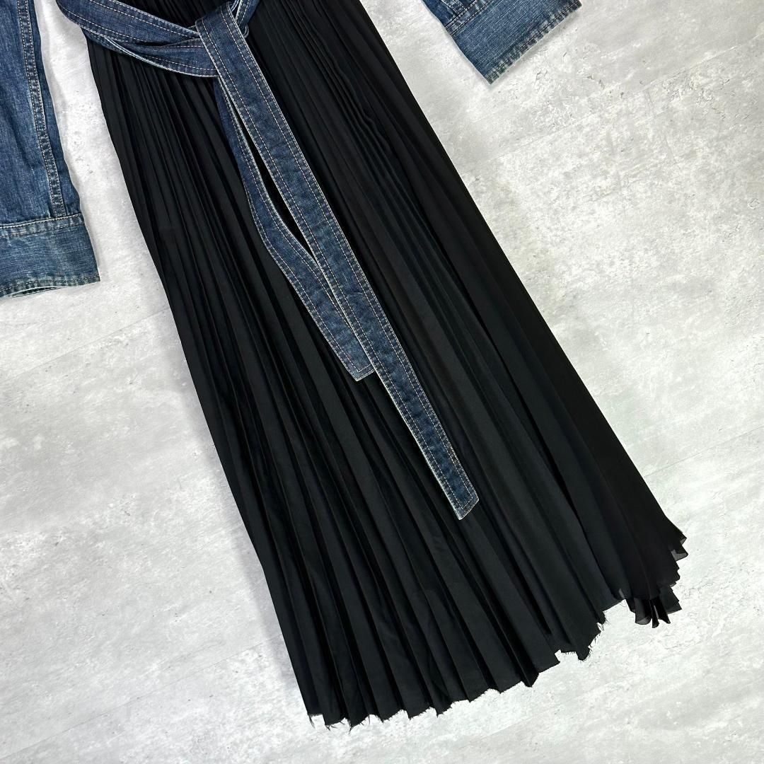 sacai ロングワンピース デニム プリーツ 異素材 ドッキング ギャザー sacai』サカイ (2) デニム ギャザー ロングワンピース - メルカリ