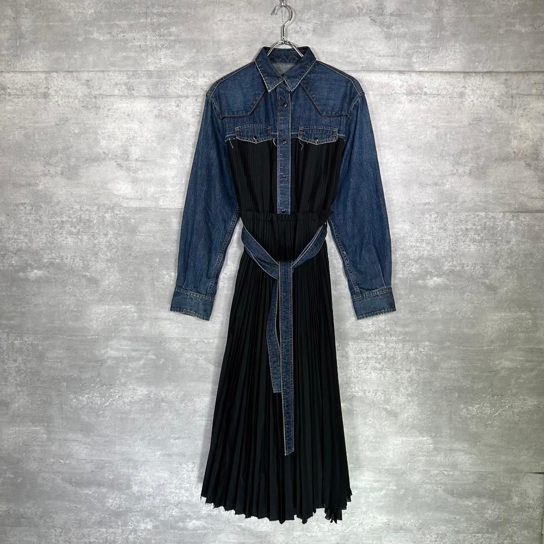  sacai サカイ 2 デニム ギャザー ロングワンピース 長袖 七分袖 その他