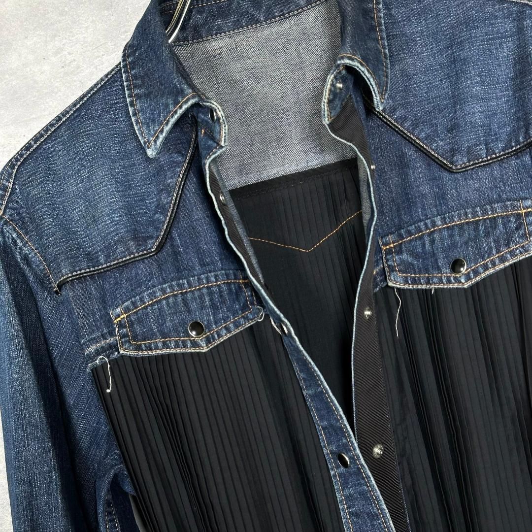 sacai ロングワンピース デニム プリーツ 異素材 ドッキング ギャザー sacai』サカイ (2) デニム ギャザー ロングワンピース - メルカリ