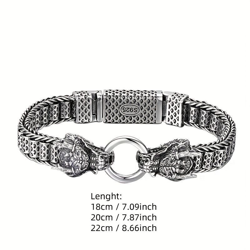 ブレスレット シルバー925 双頭 ドラゴンブレスレット 龍ブレスレット 竜 辰 重厚感 立体感 ごつめ シルバーブレスレット メンズ 男性 金属アレルギー対応 父の日 スターリングシルバー メンズブレスレット 男性用ジュエリー エレガント