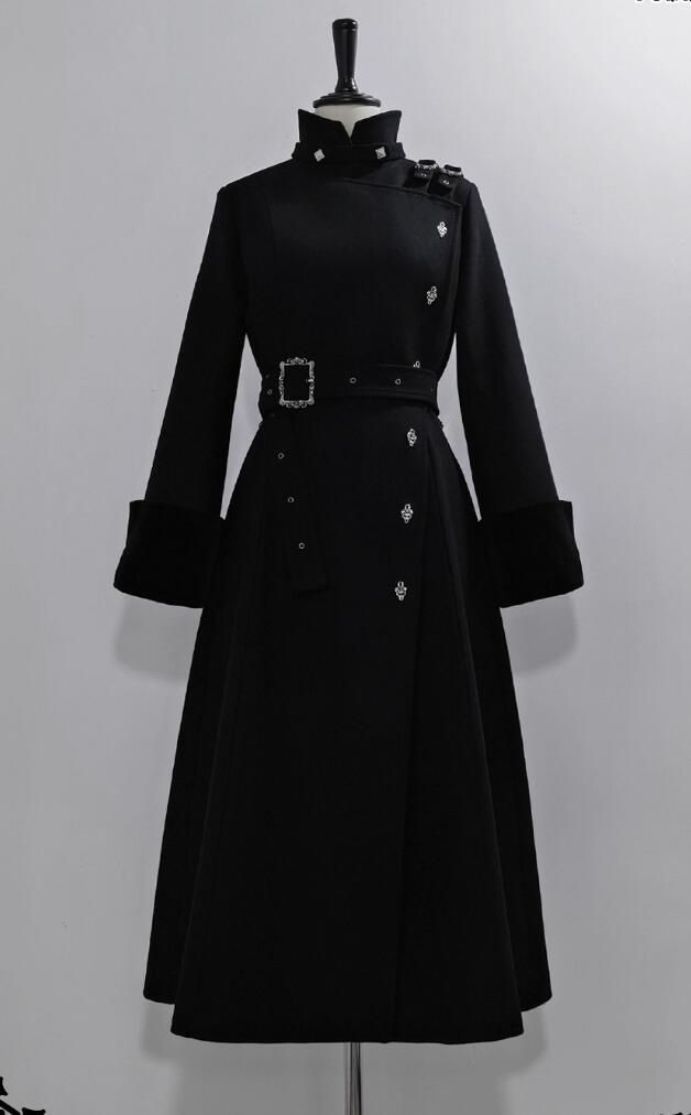 復古ロリータ王子系|ゴシック 毛皮ロングコート クラシカルロングコート 中性 ゴシック|ロリータ 王子系 コスプレ対応｜ウール混素材｜XS～XXXL pcdy251030