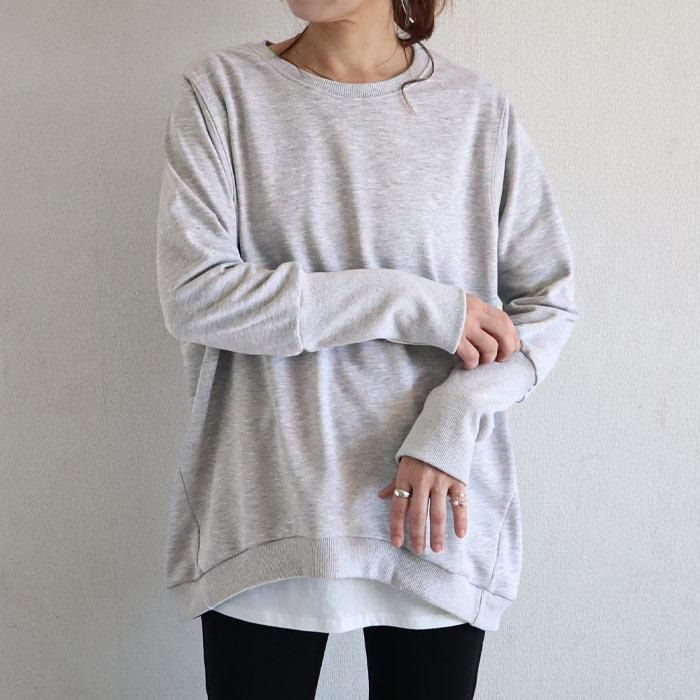 グレー コットン混紡 長袖トレーナー　無地スウェット　シンプル　大きめ　アメリカ 杢グレー トレーナー レディース 秋 冬 春 おしゃれ 綿混 コットン混