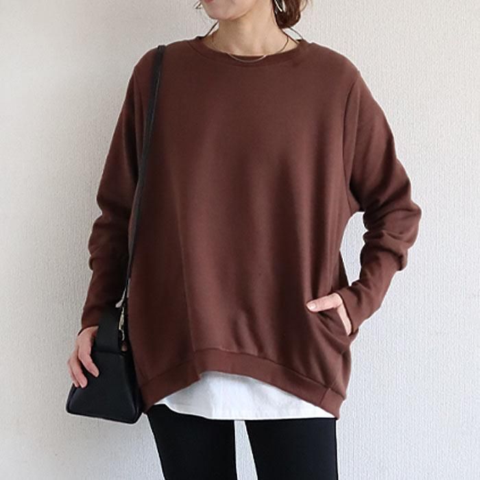 ブラウン ポケ有 トレーナー レディース 秋 冬 春 おしゃれ 綿混