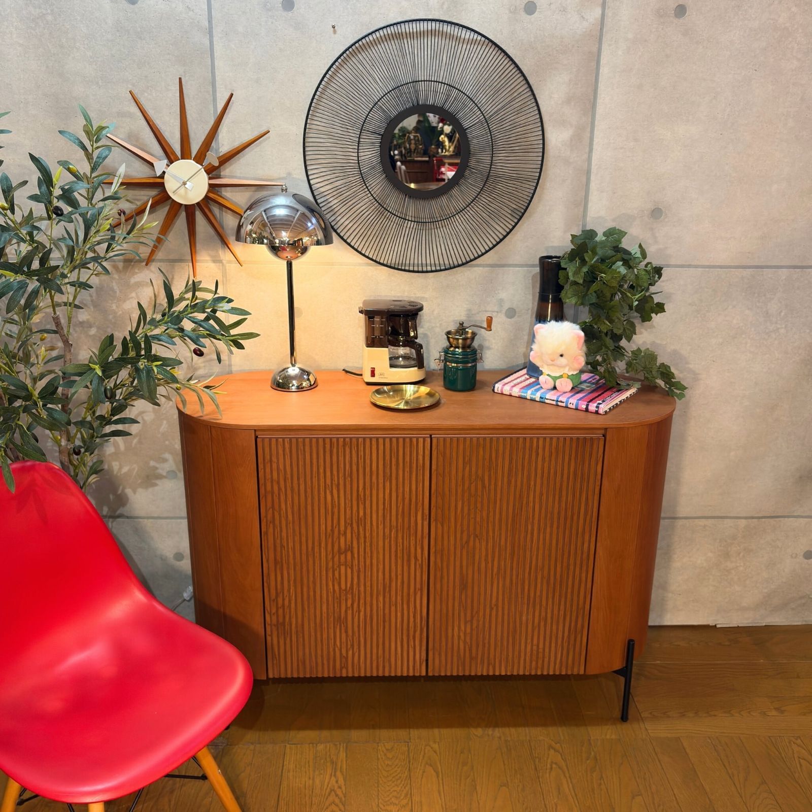 ミッドセンチュリー キャビネット オーク材 サイドボード 北欧 2026年5月末頃入荷予定分※Contemporary / Oval Sideboard / オーバル型