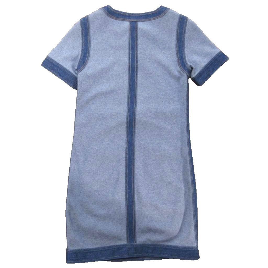 シャネル CHANEL 07P デニムトリムワンピース ニット地 カシシル カシミヤ シルク ココマークボタン インサイドアウト インディゴブルー 34 約S相当 P30368W03888 STK