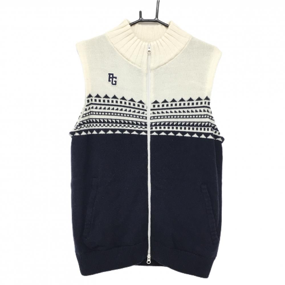 超 パーリーゲイツ 中綿ニットベスト 白×ネイビー 胸元柄 ダブルジップ メンズ 5 L ゴルフウェア PEARLY GATES
