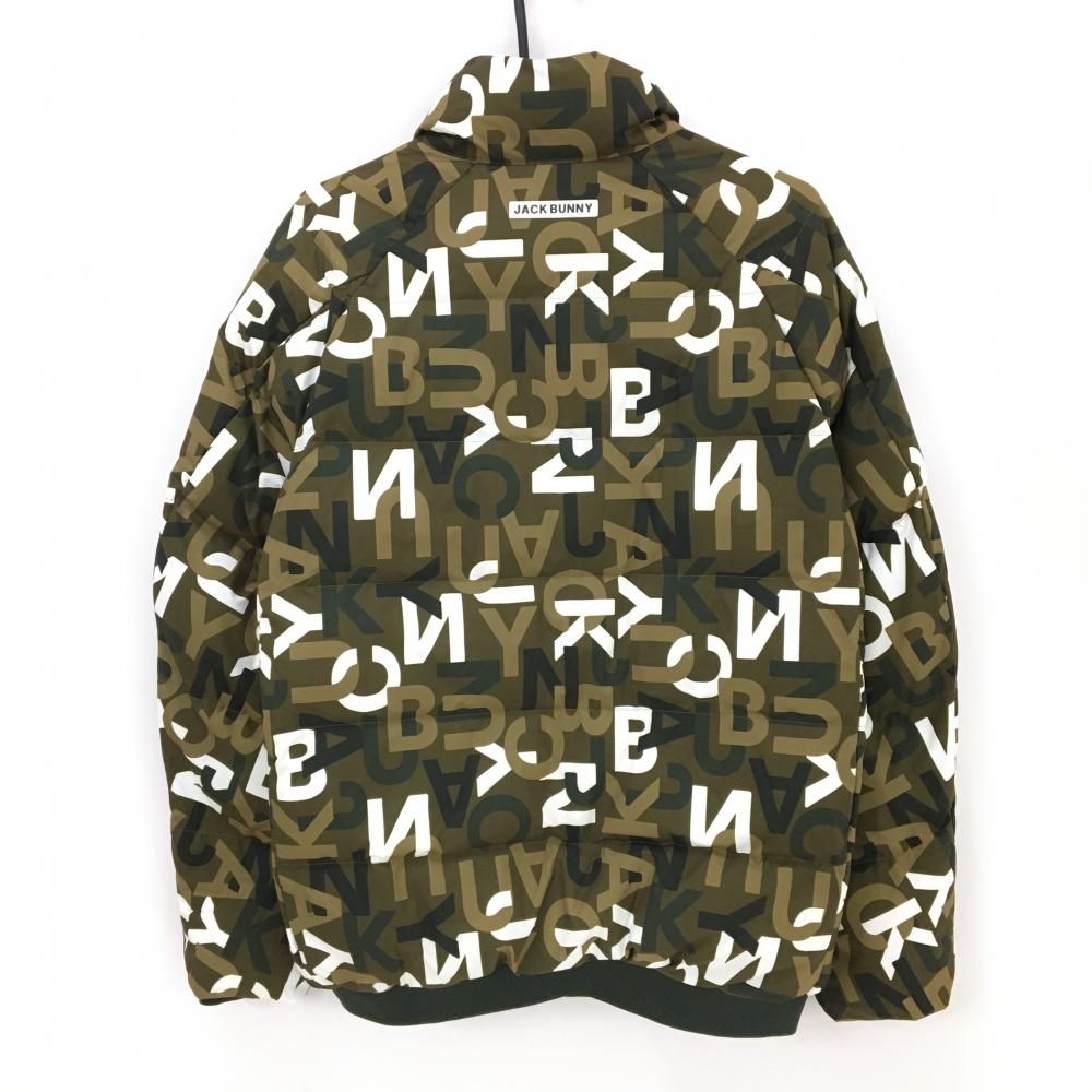 超 ジャックバニー 中綿ジャケット カーキ×白 英字総柄 シリコンワッペン メンズ 5 L ゴルフウェア Jack Bunny