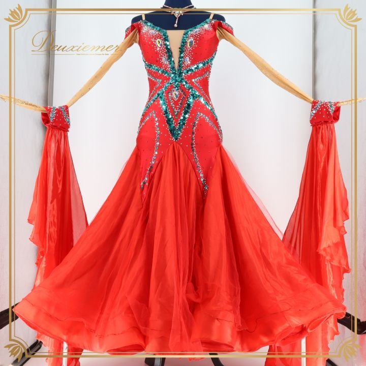 社交ダンス 衣装 ドレス ドレス 赤 緑 フロート デモ 競技 ダンス パーティ 発表会 スパンコール レッド系 グリーン系 クリスマス パーティー衣装 おしゃれ 華やか 輝き フ スカート ステージ衣装 競技用