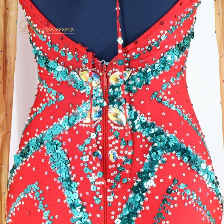 社交ダンス 衣装 ドレス ドレス 赤 緑 フロート デモ 競技 ダンス パーティ 発表会 スパンコール レッド系 グリーン系 クリスマス パーティー衣装 おしゃれ 華やか 輝き フ スカート ステージ衣装 競技用 LLC-HASEGAWATOSO_COM