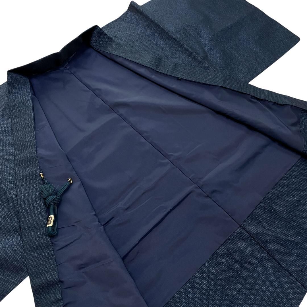  メンズウール着物 羽織 羽織紐 3点セット 単衣 ウール混 亀甲柄 濃紺 身長176 cm前後 男着物 kimonolove ♥品 オゾン消臭サービス A-2093 着物セット 着物 浴衣