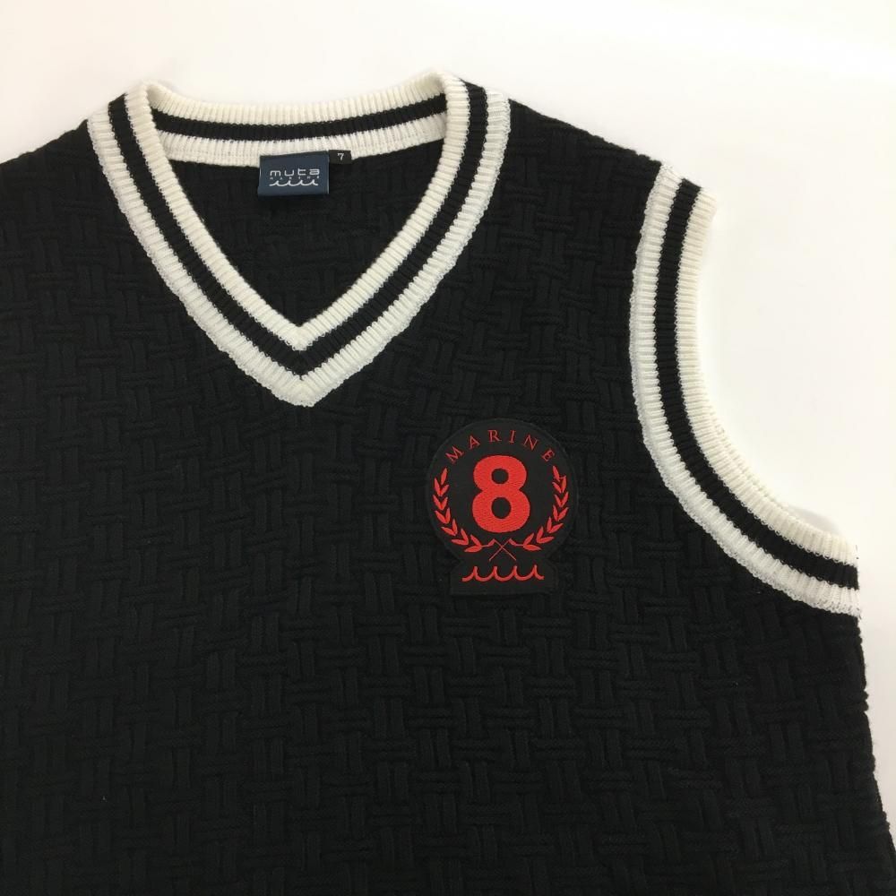 ムータマリン ニットベスト 黒×白 Vネック ワッペン メンズ 7 XL ゴルフウェア モデル muta LLC-HASEGAWATOSO_COM