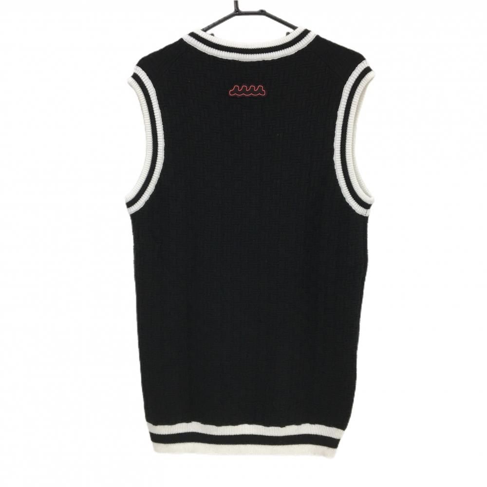 ムータマリン ニットベスト 黒×白 Vネック ワッペン メンズ 7 XL ゴルフウェア モデル muta